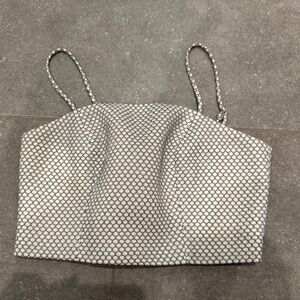 Aqua Black/Blue and White Mesh Detail Crop Top